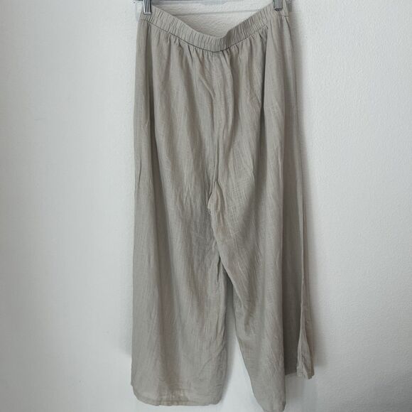 Zenana Brown Linen Blend Elastic Waist Pants Pockets Wide Leg Ladies L Casual - Picture 5 of 9